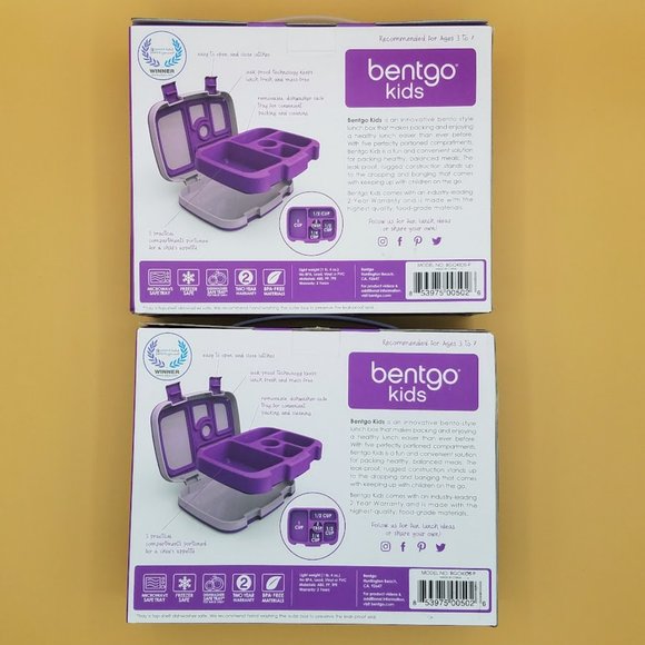 Bentgo Kids Lunch Box, Purple, BPA Free Dishwasher Safe, School lunch box - Picture 2 of 2